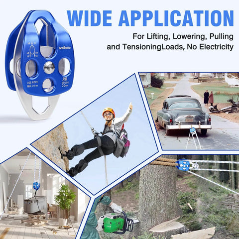 Double Block and Tackle Pulley System with 150Ft x 1/2'' Rope Pulley 7700 LB Breaking Strength for versatile lifting