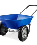 Dual Wheel Home Utility Yard Wheelbarrow Garden Cart with Built In Stand 5 Cubic Foot Capacity 330 lb Load Blue for Lawn Gardening Landscaping and Construction