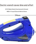 Blue electric wrench, 250mm length, 135mm height, designed for cross country car use.