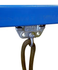 Blue Enclosed Conveyor Track With Pre Welded Yokes 6 Foot Trolley Rail for light to medium duty, close-up view