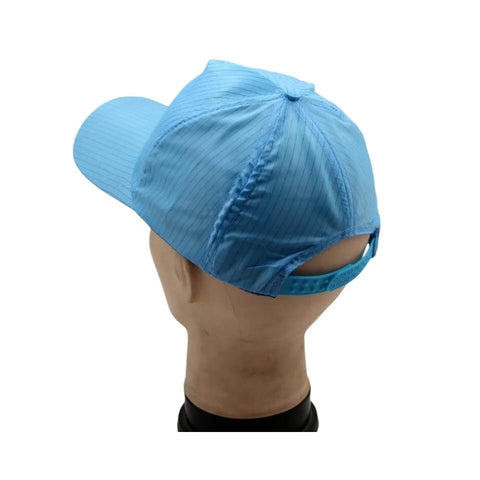 ESD Anti Static Sun Caps With Hard Brim For Cleanrooms And Industrial Work 5 Pack Blue, conductive fabric, side view, adjustable Velcro fit