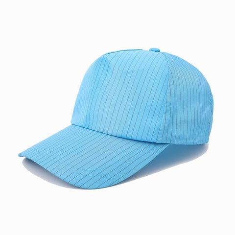 Blue ESD Anti Static Sun Cap with Hard Brim for Cleanrooms and Industrial Work, conductive fabric neutralizes static, ISO Class 5 compliant