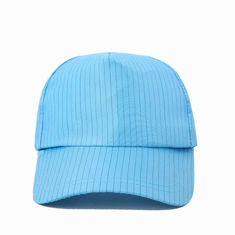 Front view of blue ESD Anti Static Sun Cap with hard brim for cleanrooms and industrial work, durable and breathable design, 5 pack.