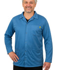 Static Safe ESD Jacket Built For Cleanrooms With 74 Percent Polyester And 26 Percent Carbon Fiber Blend, 3 Pockets, Snap Closure
