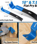 Versatile 4 Piece Pry Bar Set with a 12 inch cat's paw nail puller, 10 inch and 7.5 inch pry bars, and 8 inch end cutters in use