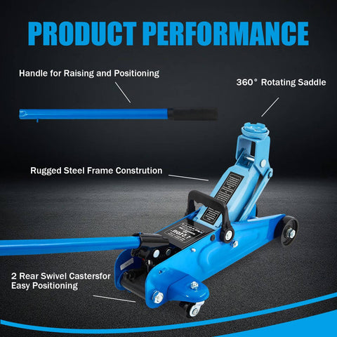 Beefy 1.5 Ton Floor Jack Low Profile For Cars With Single Piston Lift Pump Blue GAOLLY Steel Racing Jack showing features