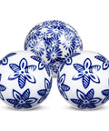3Pcs Porcelain Balls Ceramic Balls Decorative Orbs Decorative for Centerpiece Small Spheres Floating, blue floral design