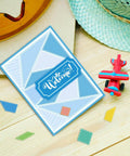 Greeting card with dope triangle and rectangle background cutting dies set for DIY scrapbooking card making with grid etched frames.