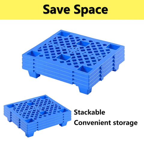 Stack of Six Pack Plastic Pallets With Interlocking Grids, Lightweight Waterproof Floor Storage Pads for indoor and outdoor use.