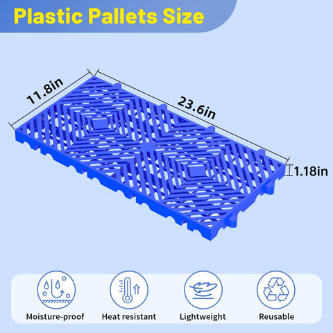 Nestable Plastic Pallets For Basement And Warehouse Storage Ten Pack 23.6x11.8x1.18 Inches Blue HDPE Moisture Proof