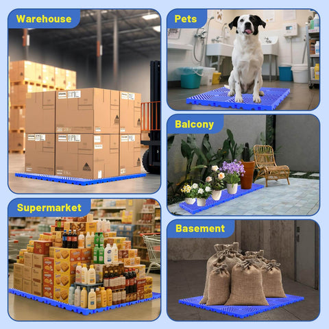 Nestable Plastic Pallets For Basement And Warehouse Storage Ten Pack 23.6x11.8x1.18 Inches Blue HDPE Moisture Proof Durable