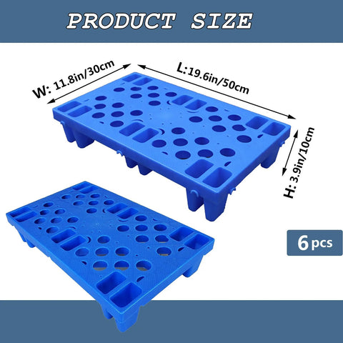 Set Of 6 Lightweight Blue Plastic Pallets For Warehouse And Kitchen Use, Nestable HDPE Polyethylene Pallets With Breathable Grid