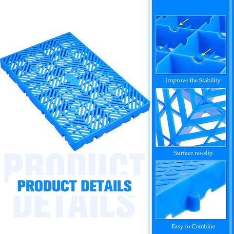 Blue Six Pack Plastic Pallets For Basement Storage HDPE Waterproof Grid Ventilation Floor Pallets with close-up details