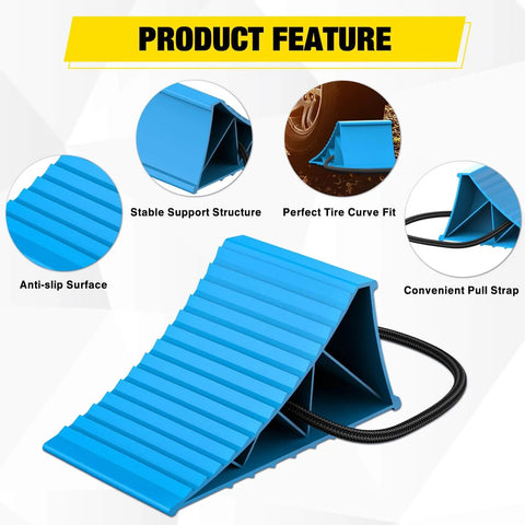 Heavy Duty Wheel Chocks 2-Pack for Cars, Trucks, RVs, Trailers and Motorcycles - Secure, Durable Poly Wheel Stops with Pull Strap