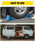 Heavy Duty Wheel Chocks 2-Pack for Cars, Trucks, RVs, Trailers and Motorcycles - Secure, Durable Poly Wheel Stops in use with van and tire