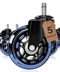 Heavy Duty Rubber Chair Casters Set Of 5 3 Inch Universal Fit 11 Mm By 22 Mm Wheels For Hardwood Floors Carpet And Tile Protection