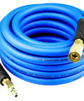 Hybrid Air Hose Three Eighths Inch By Twenty Five Feet 300 PSI Heavy Duty Lightweight Kink Resistant with Brass Fittings Blue