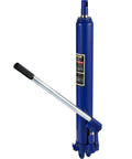 Blue Beefy 8 Ton Hydraulic Long Ram Jack With Single Piston Pump And Clevis Base for garage and shop cranes and engine lifts.
