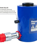 Beefy 30 Ton Hollow Hydraulic Cylinder Jack With Four Inch Stroke 100mm Single Acting Ram 10,000 PSI Max Pressure side view