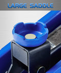 Close-up of the hydraulic saddle of the Hydraulic Floor Jack 1.5 Ton Portable Car Lift With 4.9 To 11.8 Inch Lift Range Blue Durable Steel Construction Safe Overload Valve Easy To Use For Most Cars Budget Friendly.