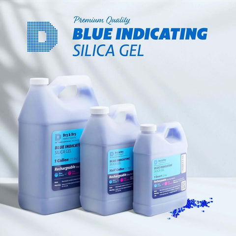 Blue Indicating Silica Gel Beads 3 To 5 Mm Desiccants Reusable Moisture Absorbers For Storage And Electronics, containers displayed