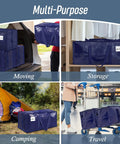 Six Pack Extra Heavy Duty Large Moving Bags With Strong Zipper And Comfortable Handles in various uses: moving, storage, camping, travel
