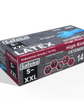 Box of 50 14 Mil Blue Latex Disposable Gloves Powder Free With Extended Cuff Textured Grip, sizes S-XXL