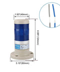 Blue LED Industrial Signal Light Tower Lamp For 24V DC Machinery, Continuous Light Beacon With Direct Mount, 80mm Base, 124mm Tall, 184g, Model LTP-502T, Baomain, viewed from the front with wiring detail inset.