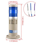 Front view of 24V DC Blue LED Tower Stack Light With Built In Buzzer For Industrial Signal And Alarm Use, Model HS LTP 502TJ Heschen