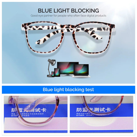 Tortoiseshell blue light glasses with digital device protection display