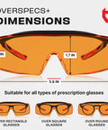 Dimensions of Blue Light Blocking Glasses for Over Glasses With ANSI Z87 1 and UV Protection showing 5.6 in width and 1.7 in height.