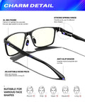 Blue Light Blocking Glasses For Men Women Relieve Eyestrain Eye Protection Black with aluminum-magnesium frame and adjustable nose piece.