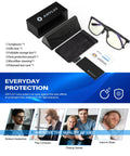 Blue Light Blocking Glasses For Men Women Relieve Eyestrain Eye Protection Black with case, lens cloth, and packaging