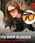 Person wearing Blue Light Blocking Glasses for Over Glasses With ANSI Z87 1 and UV Protection in workshop setting