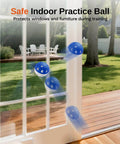 Full Choice Practice Golf Balls (20 Pack), Limited-Flight Training Balls, blue ball bouncing indoors, safe for windows.