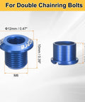 Blue M8 aluminum chainring bolts set delivers CNC precision, anodized finish, lightweight security; side view showing dimensions.