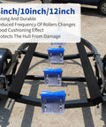 ✝️ 8" Heavy Duty Marine Keel Roller Blue Bow Roller Bow Stop for Boat Trailers on a trailer frame, showing installation and stability features.