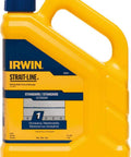 Yellow container of IRWIN Strait-Line blue marking chalk, 2.5 pounds, for quick layout marks on metal, concrete, lumber, plastics.