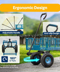 Heavy Duty Mesh Steel Garden Cart Folding Utility Wagon with 880 Lb Capacity, Removable Sides Flatbed Design, 10 Inch Pneumatic Wheels, 180 Degree Handle features ergonomic design and adjustable handle.