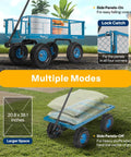 Heavy Duty Mesh Steel Garden Cart Folding Utility Wagon with 880 Lb Capacity, Removable Sides Flatbed Design, 10 Inch Pneumatic Wheels, multiple modes.
