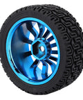 Wheel kit for DC 12V Encoder Gear Motor 65mm Full Metal Geared Motor with Mount Bracket, black tire with blue rim.