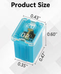 Blue micro cartridge fuse with dimensions 0.43 x 0.35 x 0.60 inches, part of Low Profile Automotive Fuse Kit For Cars Trucks And Suvs 10 Pack Box Shaped.