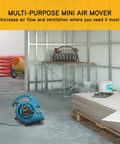 Mini Mighty 138 W Air Mover Delivers 600 CFM Centrifugal Power For Fast Carpet Drying Floors And More Stackable Daisy Chain Ready Blower For Water Damage Restoration Janitorial Plumbing And Home Use By XPOWER in a workshop setting