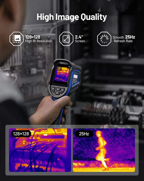Person using Mini Thermal Imaging Camera, 240 x 240 TISR Resolution, 15-Hour Battery Life, 128 x 128 IR Resolution, 25Hz Handheld, on electrical panel