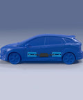 Cionyce 2-piece bore rigid motor coupler set in light blue, side view inside blue model car cutaway