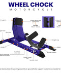 Diagram of Universal Wheel Chock for Motorcycle Stand for Trailer Storage Adjustable Foldable Detachable Blue One Person Load by Grand Pitstop