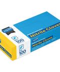 Box of blue nitrile exam gloves, large size, latex free, disposable, for medical EMT use, labeled '100 gloves'