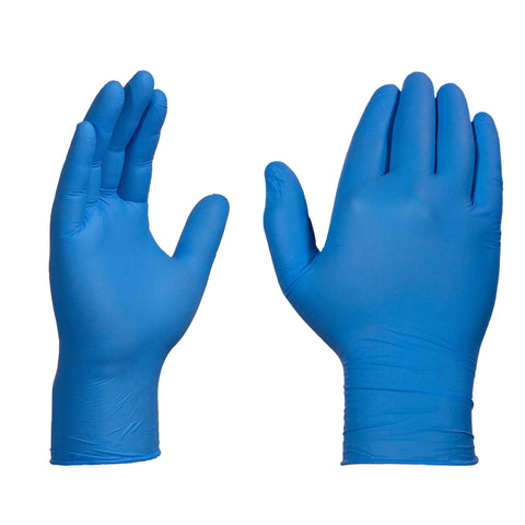 Blue Nitrile Gloves 3 Mil Textured Large Latex Free Powder Free Box Of 100, shown displaying textured surface and flexible fit