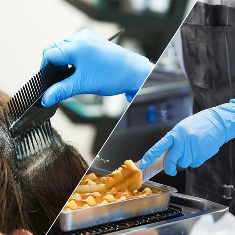 Blue Nitrile Exam Gloves Medical Grade Size M 1000 Count Latex Free Disposable used for hair dye application and food handling.