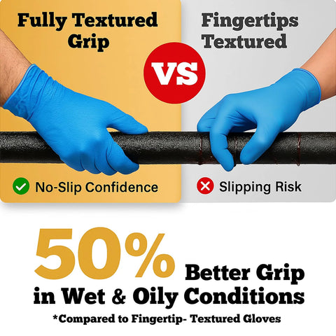 Comparison of Blue 6 Mil Heavy Duty Nitrile Gloves Textured Powder Free Latex Free Box Of 100 showing grip effectiveness.
